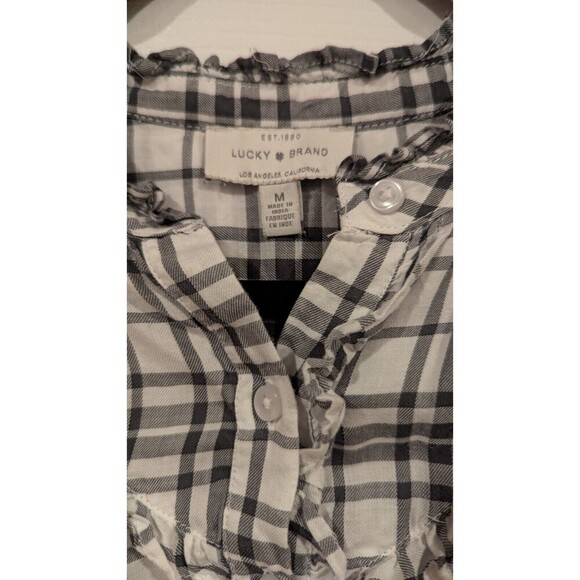 LUCKY BRAND Women's black white check‎ Long Sleeve Blouse Sz M prairie western - Picture 3 of 7